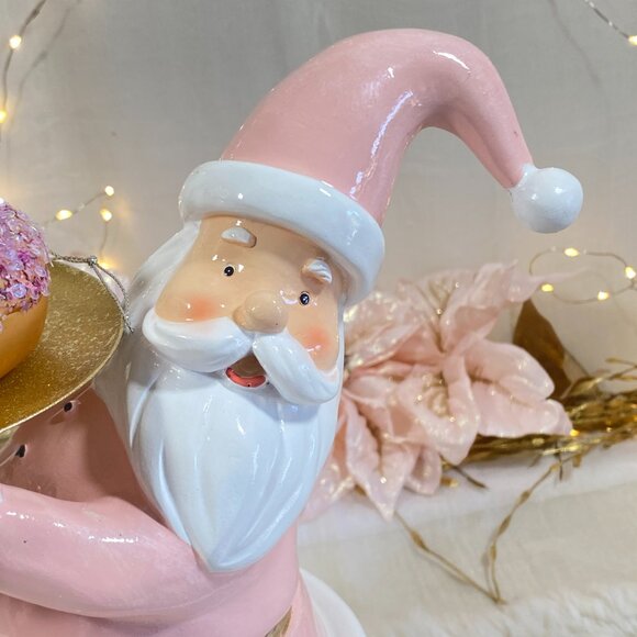 Christmas Holiday Pink Gold Santa Holding Serving Tray Display Stand NEW - Picture 16 of 16